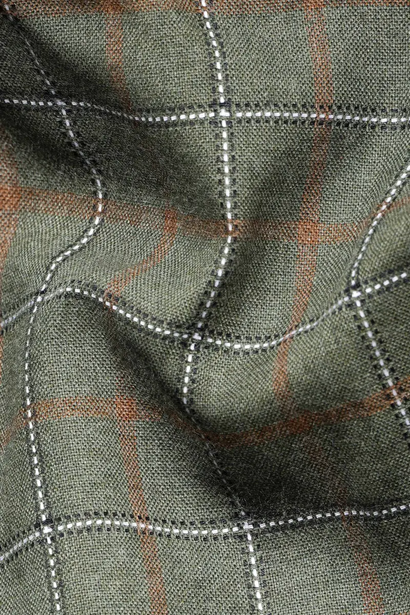 Stonewall Green And Brownish Checkered With Funky Patchwork Dobby Textured Premium Giza Cotton Designer Shirt 3