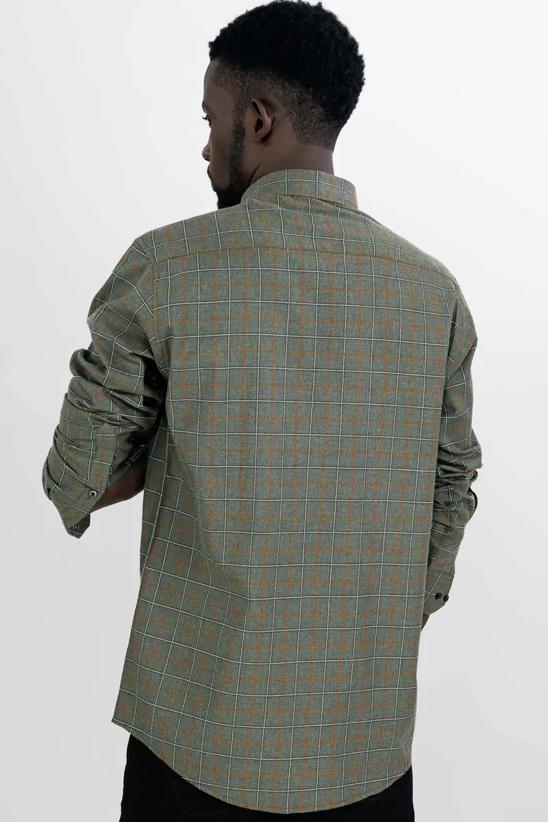 Stonewall Green And Brownish Checkered With Funky Patchwork Dobby Textured Premium Giza Cotton Designer Shirt 8