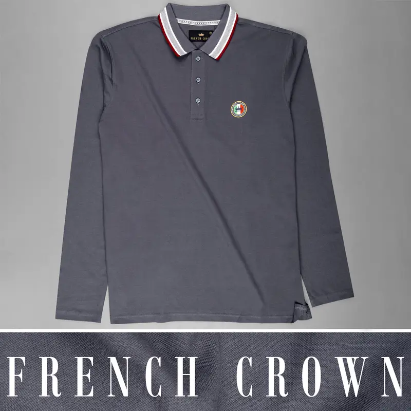 Storm Dust Gray Full Sleeves Premium Cotton Mercerised Pique Polo 1