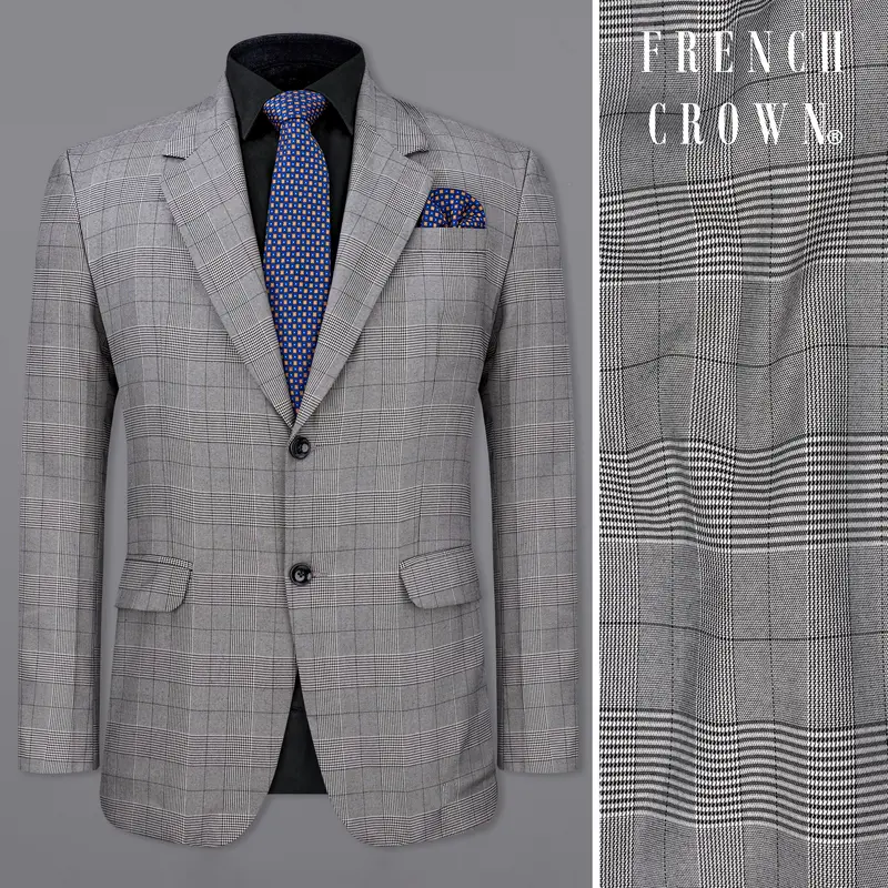 Storm Dust Gray Plaid Single Breasted Blazer 1