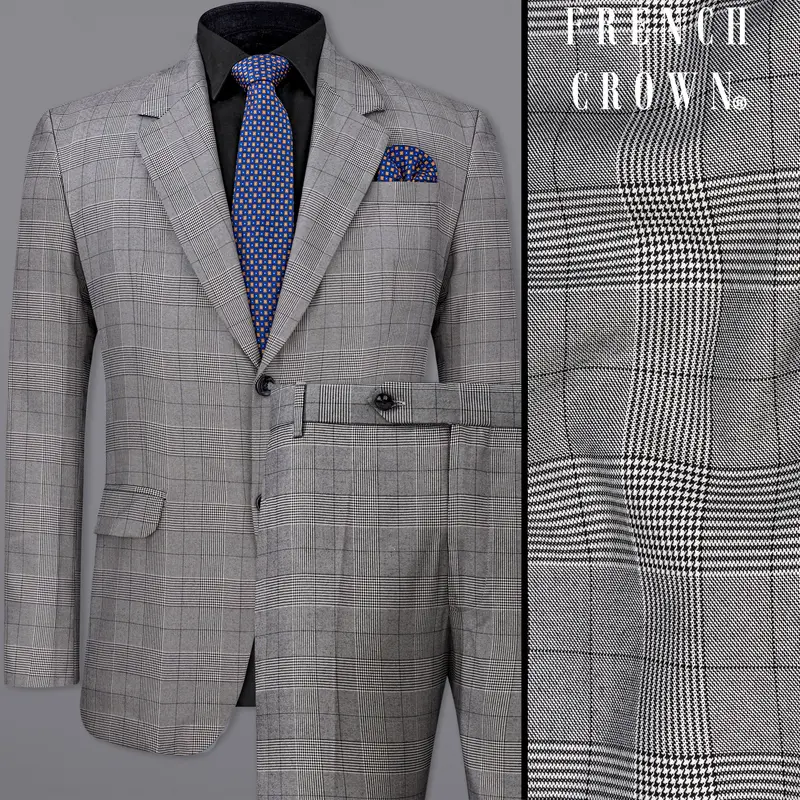 Storm Dust Gray Plaid Single Breasted Suit 1