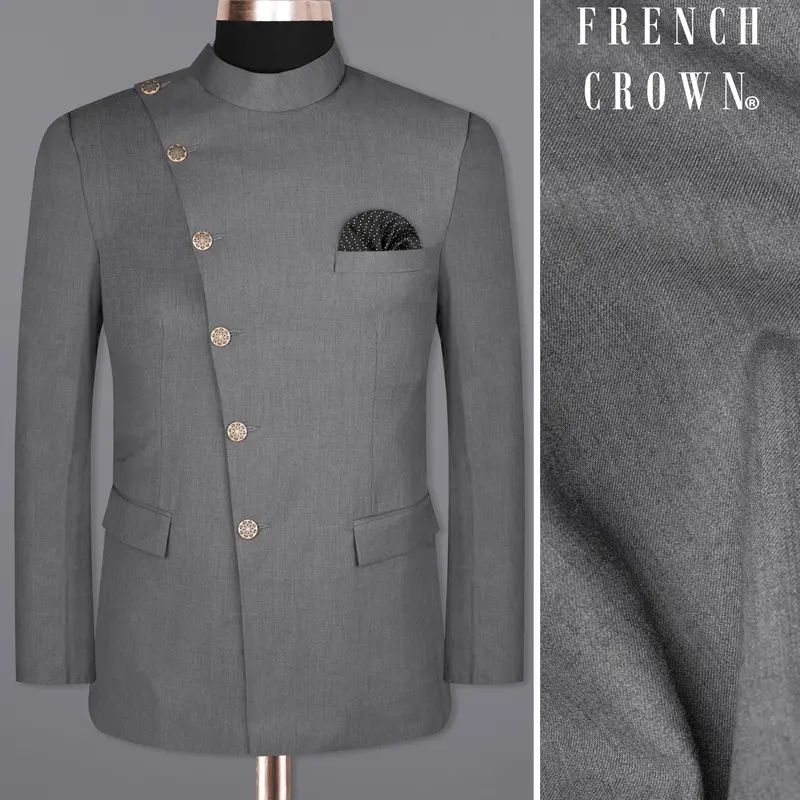 Storm Dust Grey Woolrich Cross Placket Bandhgala Blazer 1
