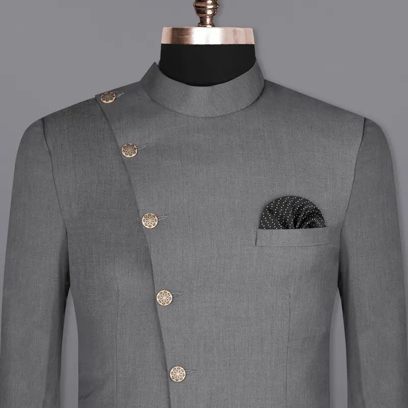 Storm Dust Grey Woolrich Cross Placket Bandhgala Blazer 11