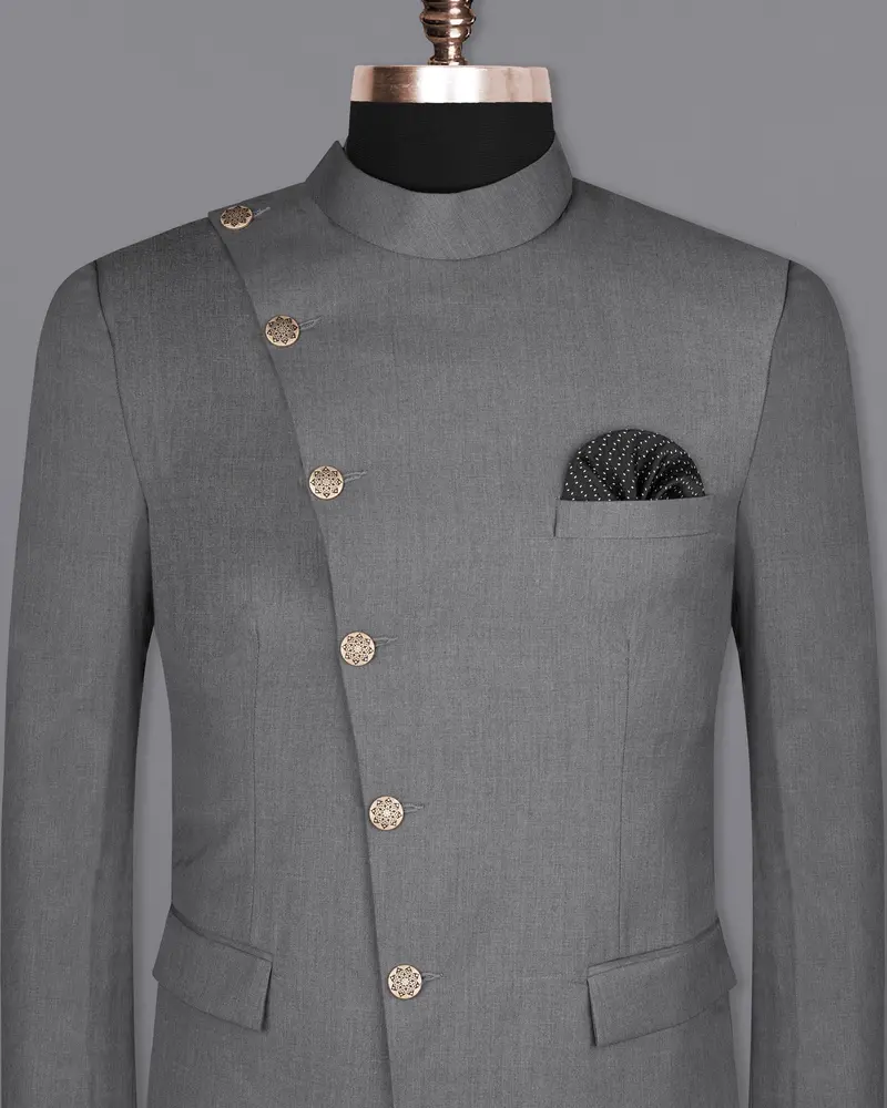 Storm Dust Grey Woolrich Cross Placket Bandhgala Blazer 2