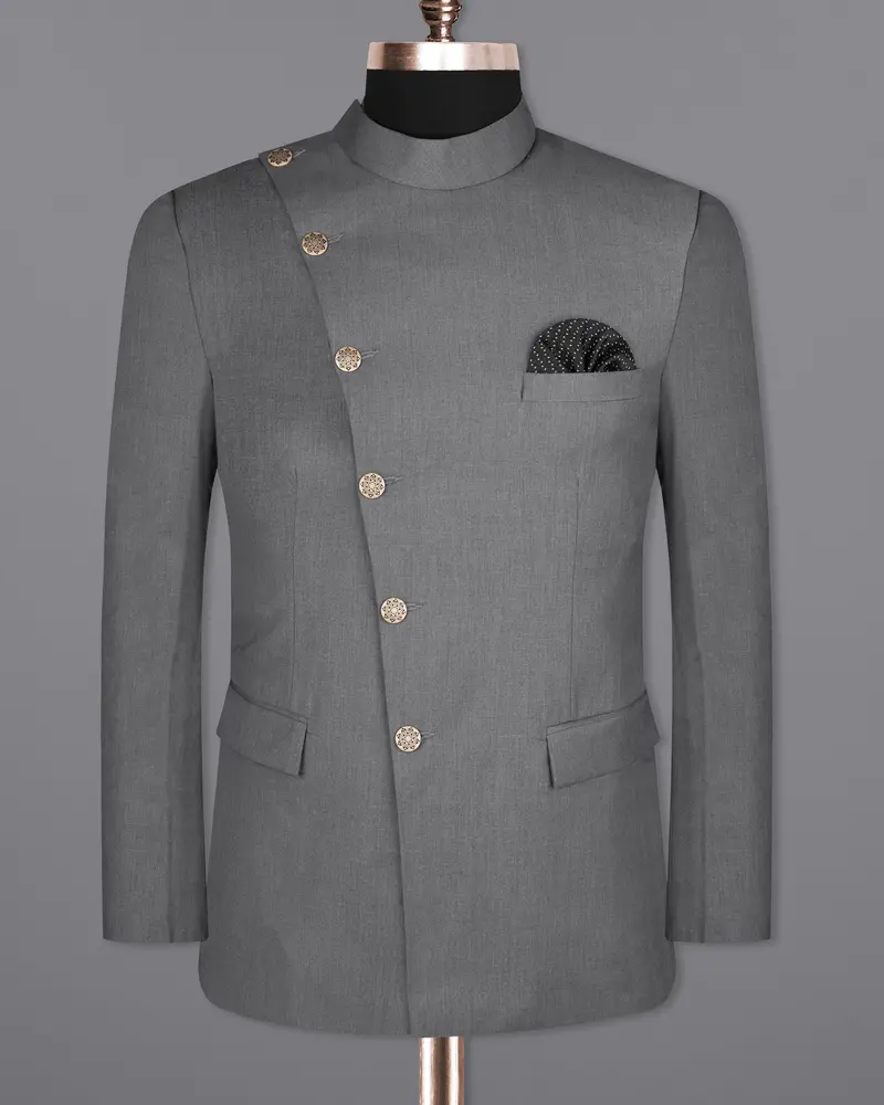 Storm Dust Grey Woolrich Cross Placket Bandhgala Blazer 8