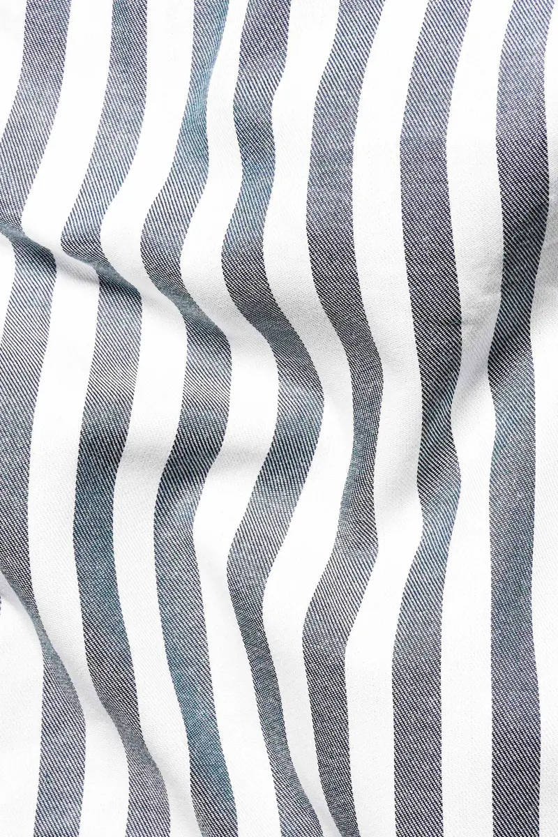 Storm Gray And Bright White Striped Twill Premium Cotton Shirt 2