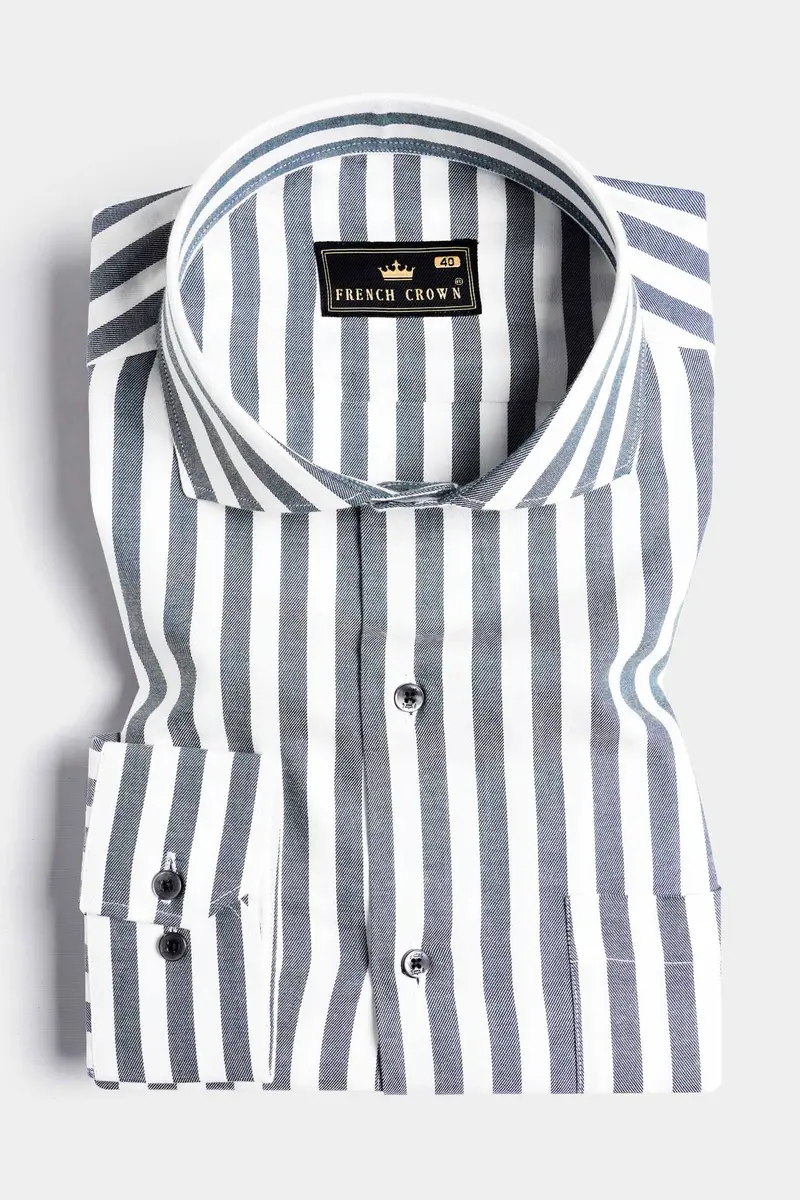 Storm Gray And Bright White Striped Twill Premium Cotton Shirt 3