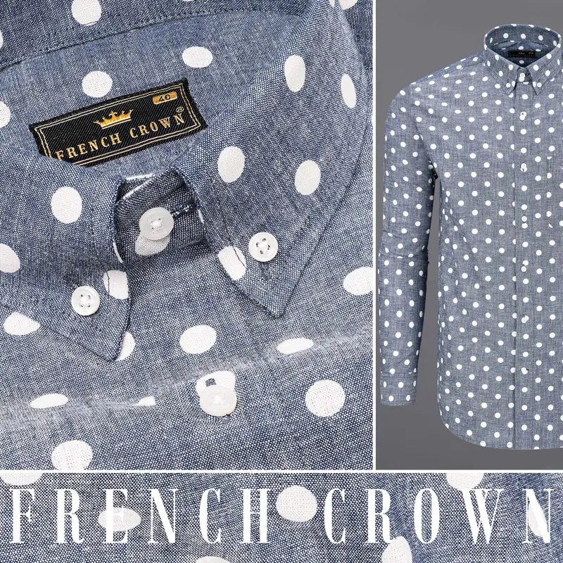 Storm Grey Polka Dots Denim Shirt 10