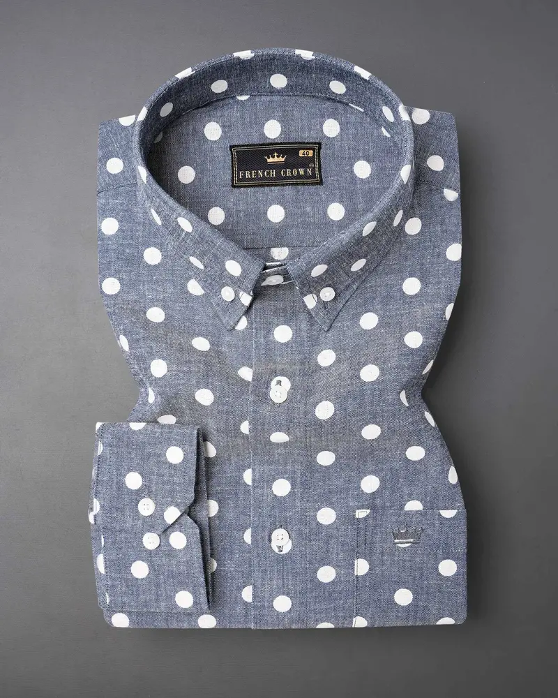 Storm Grey Polka Dots Denim Shirt 3