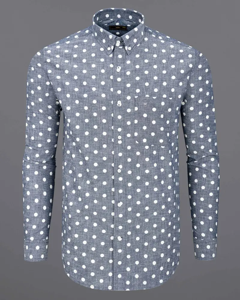 Storm Grey Polka Dots Denim Shirt 5