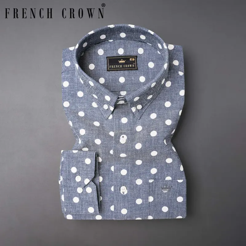 Storm Grey Polka Dots Denim Shirt 7