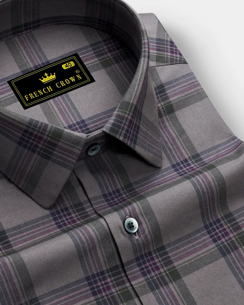 Stormoro-Hurricane Gray Plaid Twill Premium Cotton Semi Formal Shirt 1