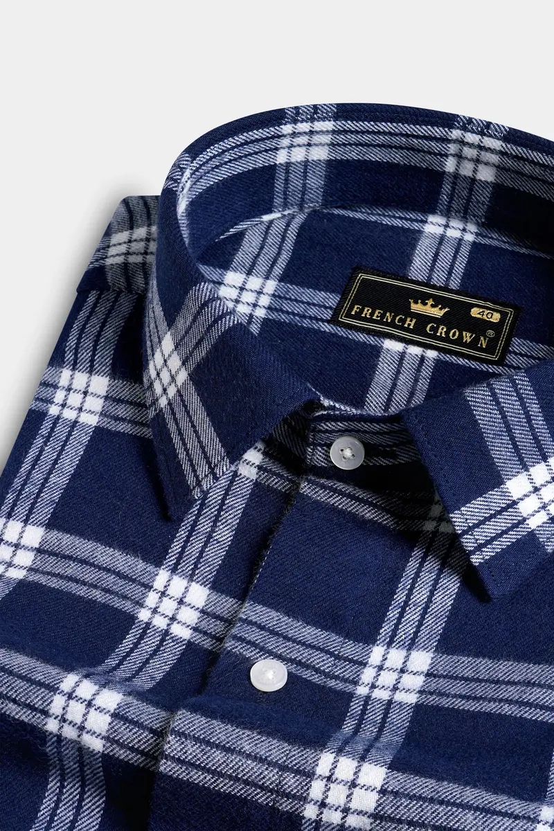 Stratos Blue And White Plaid Flannel Overshirt 1