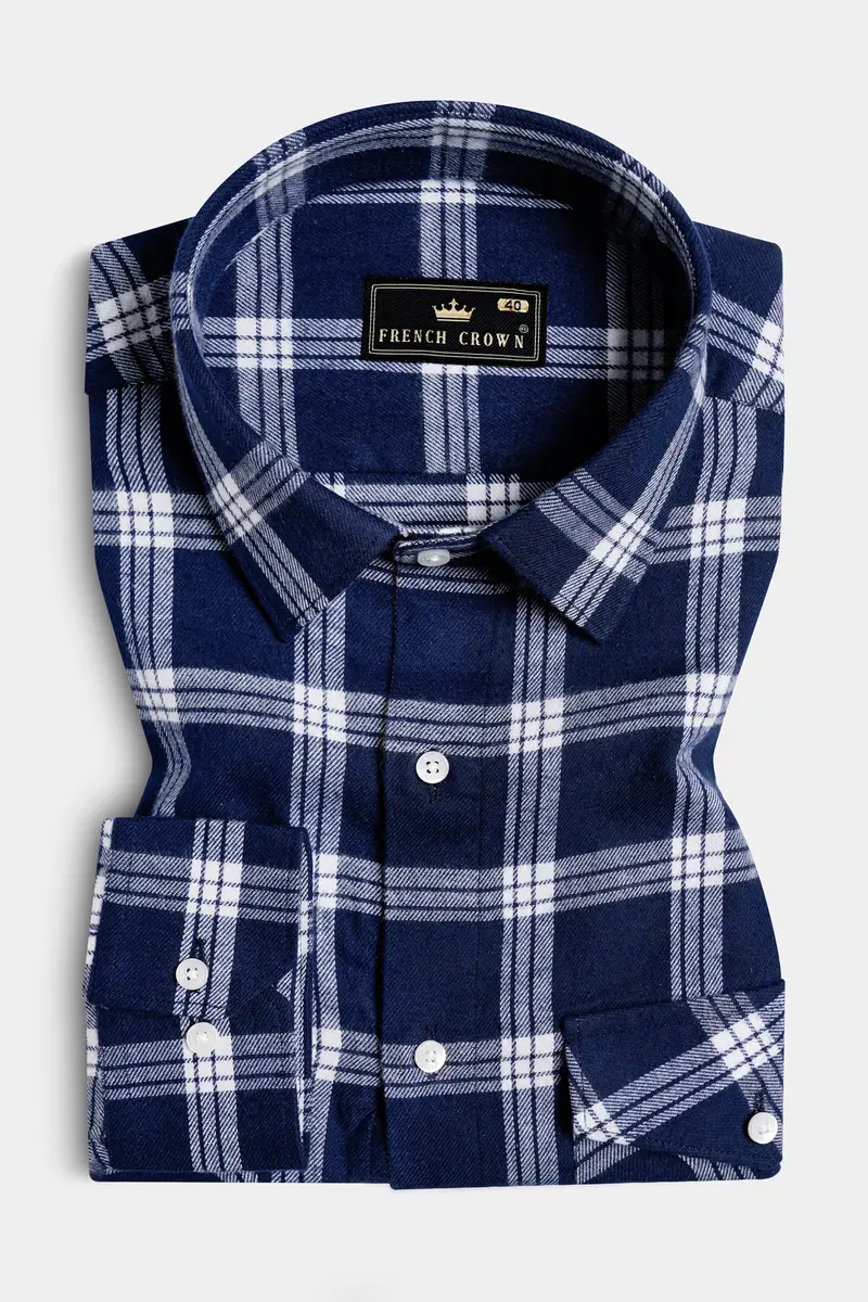 Stratos Blue And White Plaid Flannel Overshirt 3