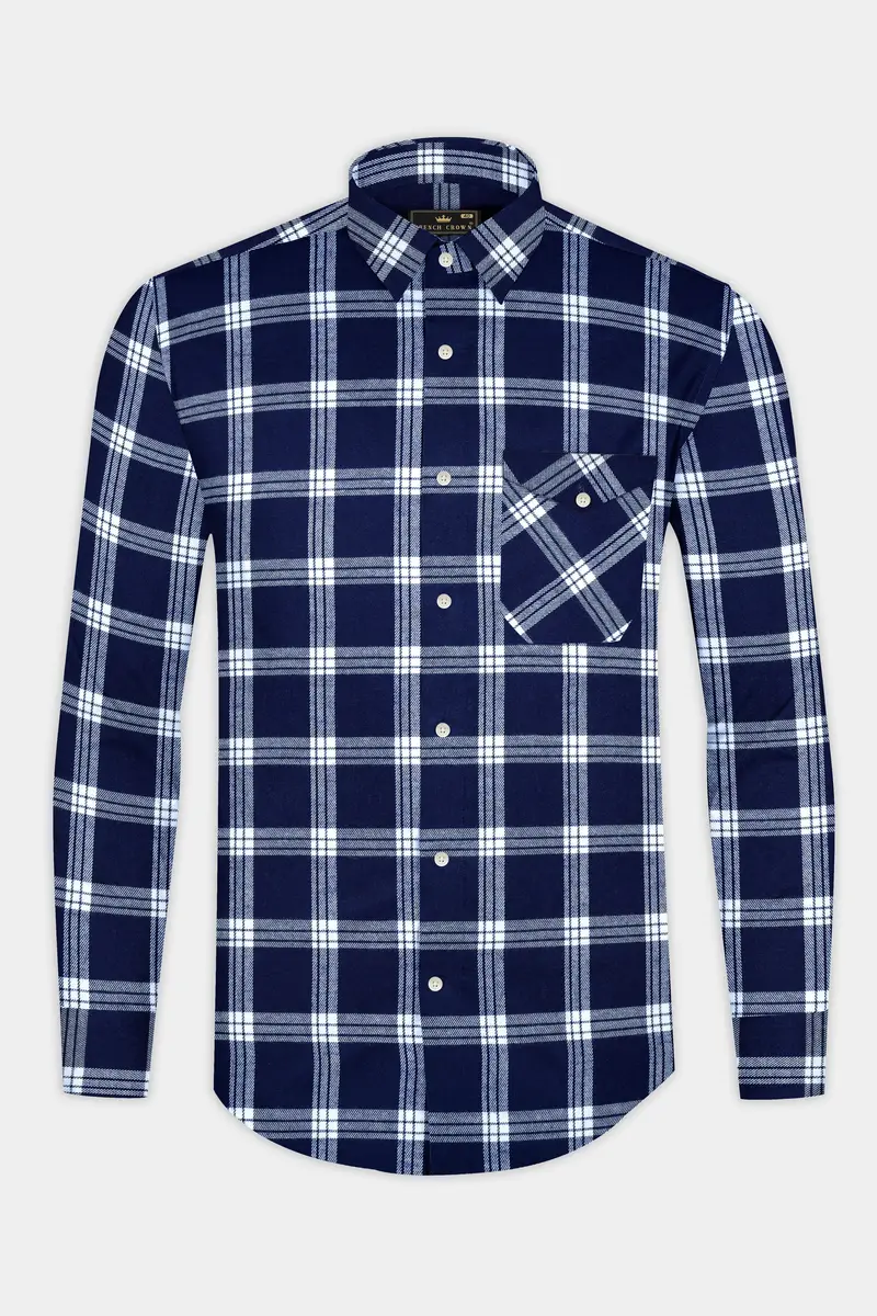 Stratos Blue And White Plaid Flannel Overshirt 4