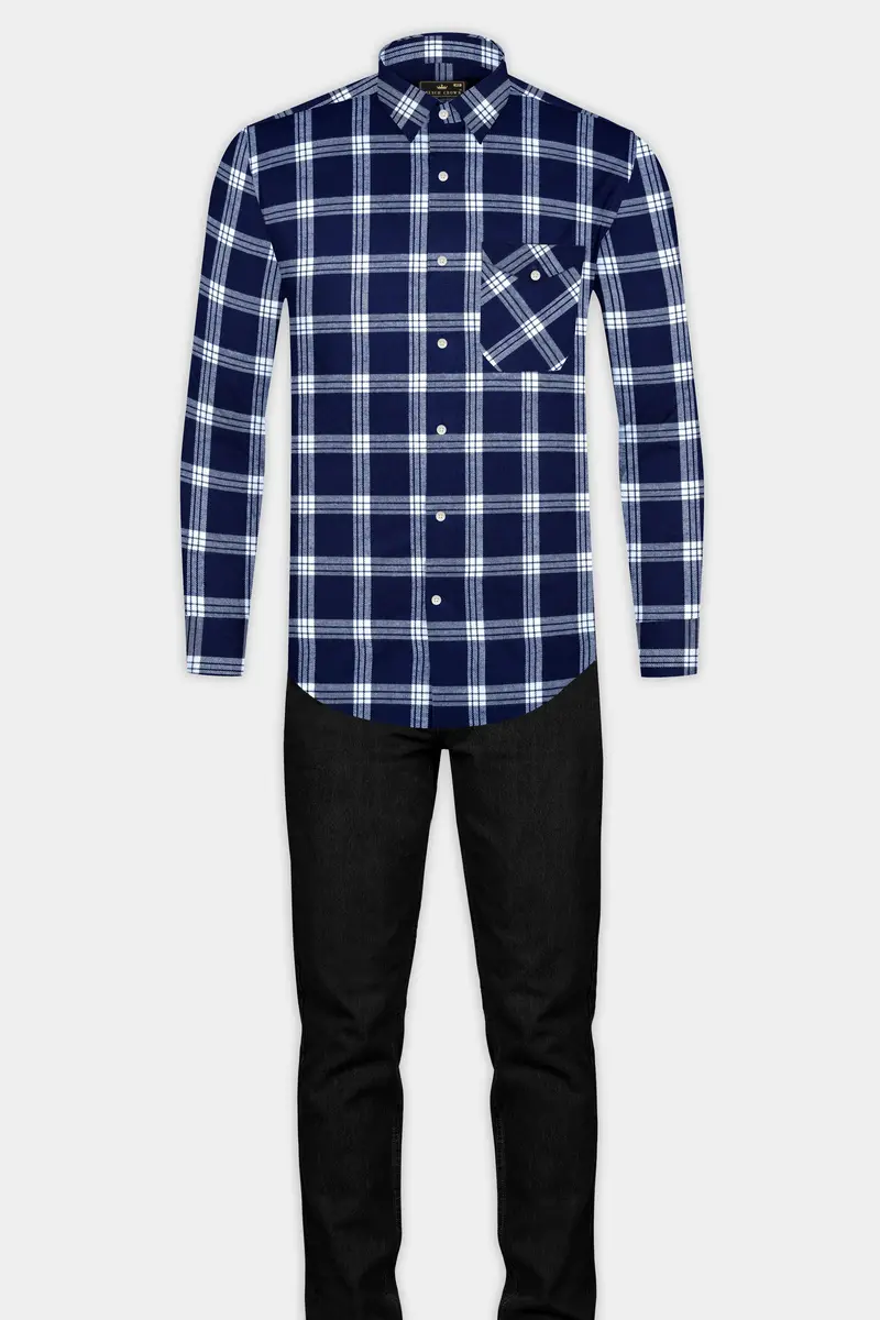 Stratos Blue And White Plaid Flannel Overshirt 6
