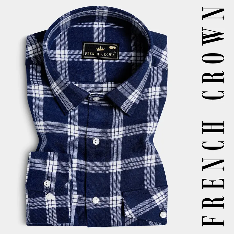 Stratos Blue And White Plaid Flannel Overshirt 7