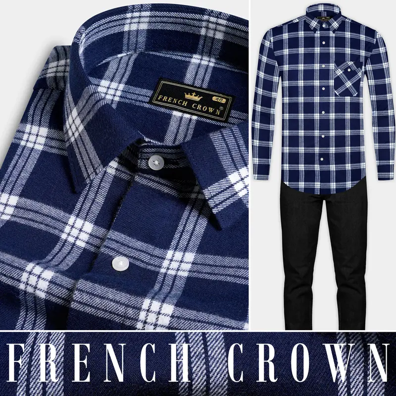 Stratos Blue And White Plaid Flannel Overshirt 8