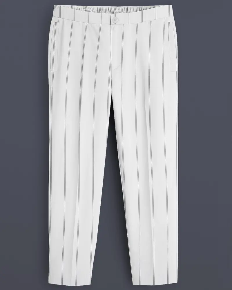 Striona-Bright White Striped Oxford Premium Cotton Lounge Pant 1