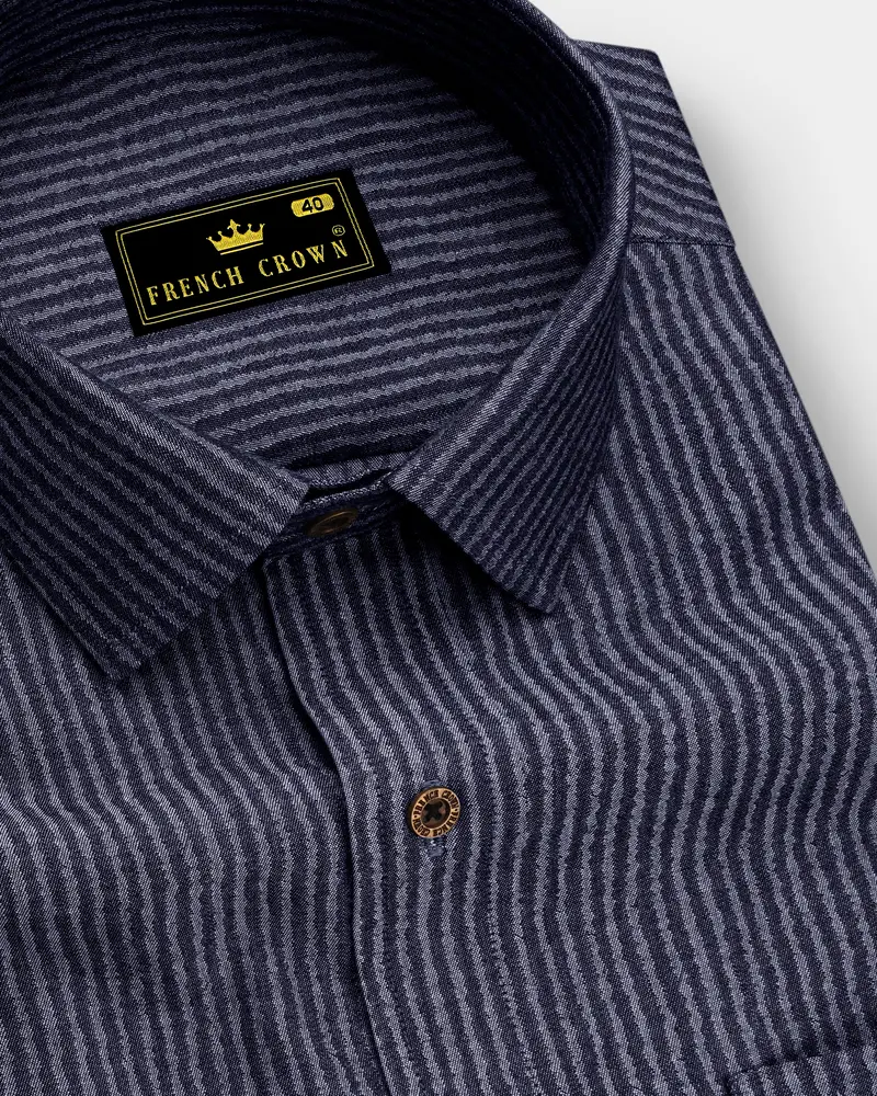 Striora-Graphite Denim Blue Striped Super Soft Premium Cotton Casual Shirt 1