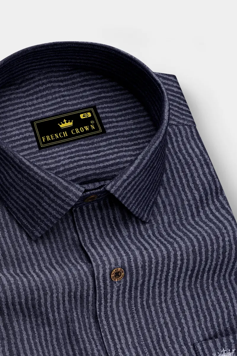 Striora-Graphite Denim Blue Striped Super Soft Premium Cotton Casual Shirt 2