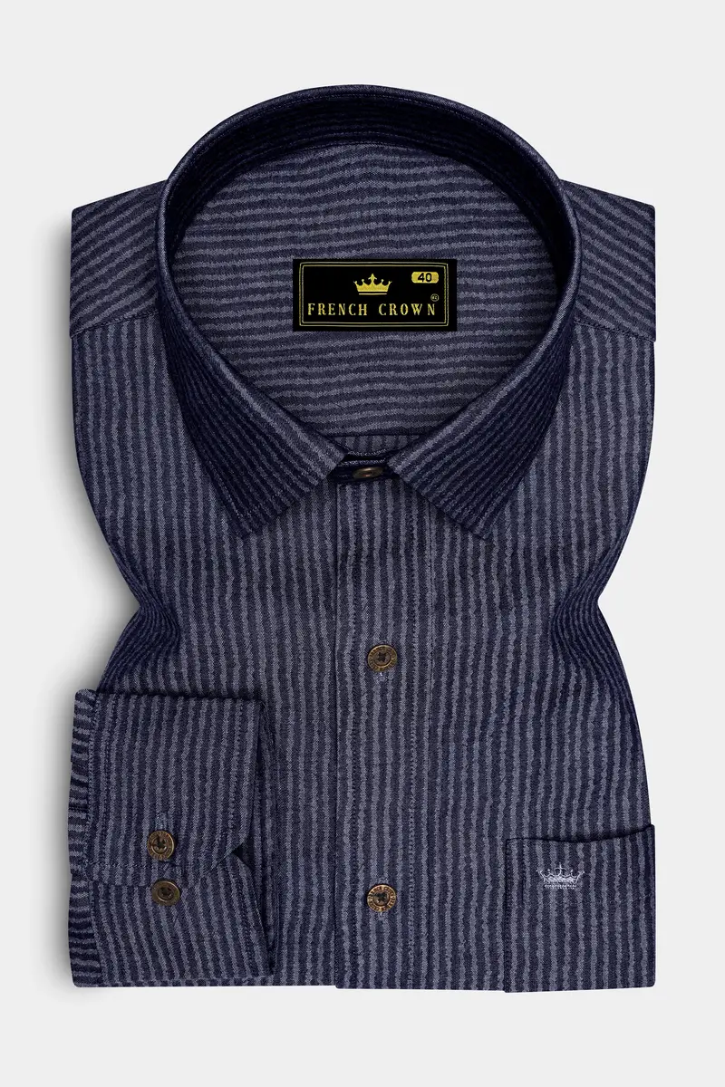 Striora-Graphite Denim Blue Striped Super Soft Premium Cotton Casual Shirt 4