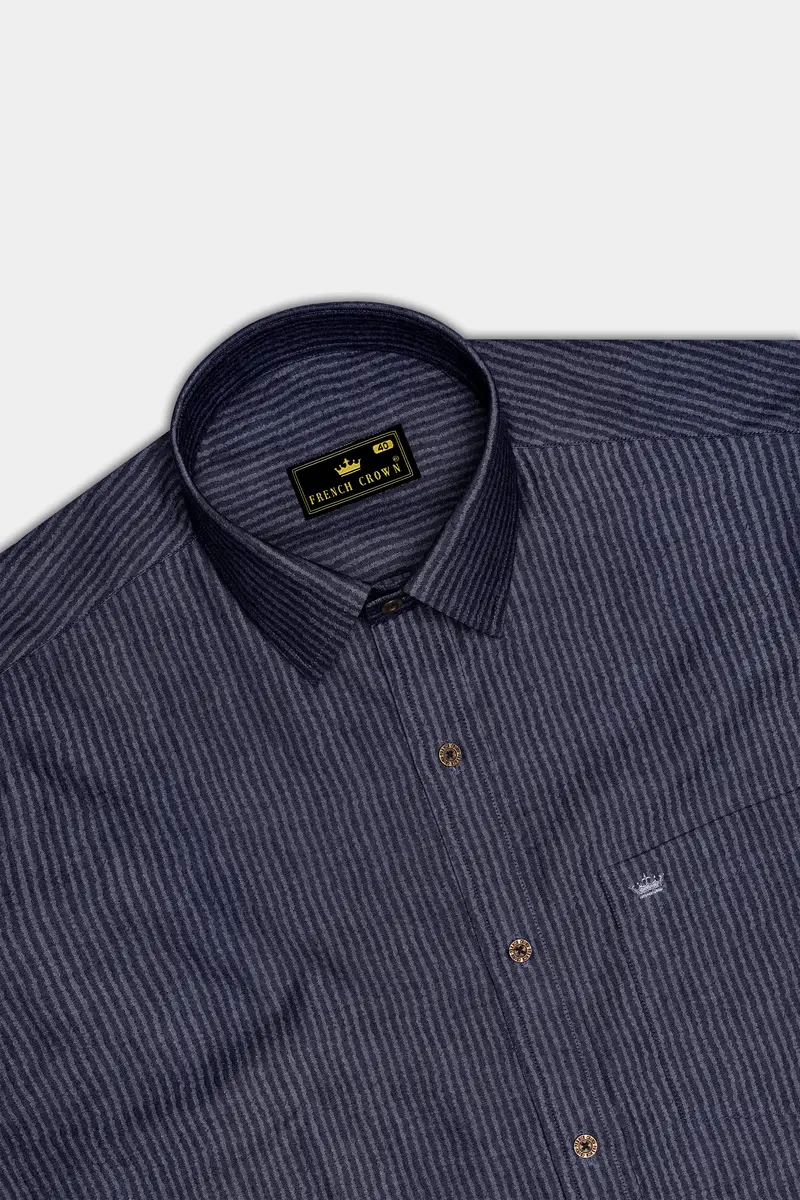 Striora-Graphite Denim Blue Striped Super Soft Premium Cotton Casual Shirt 5