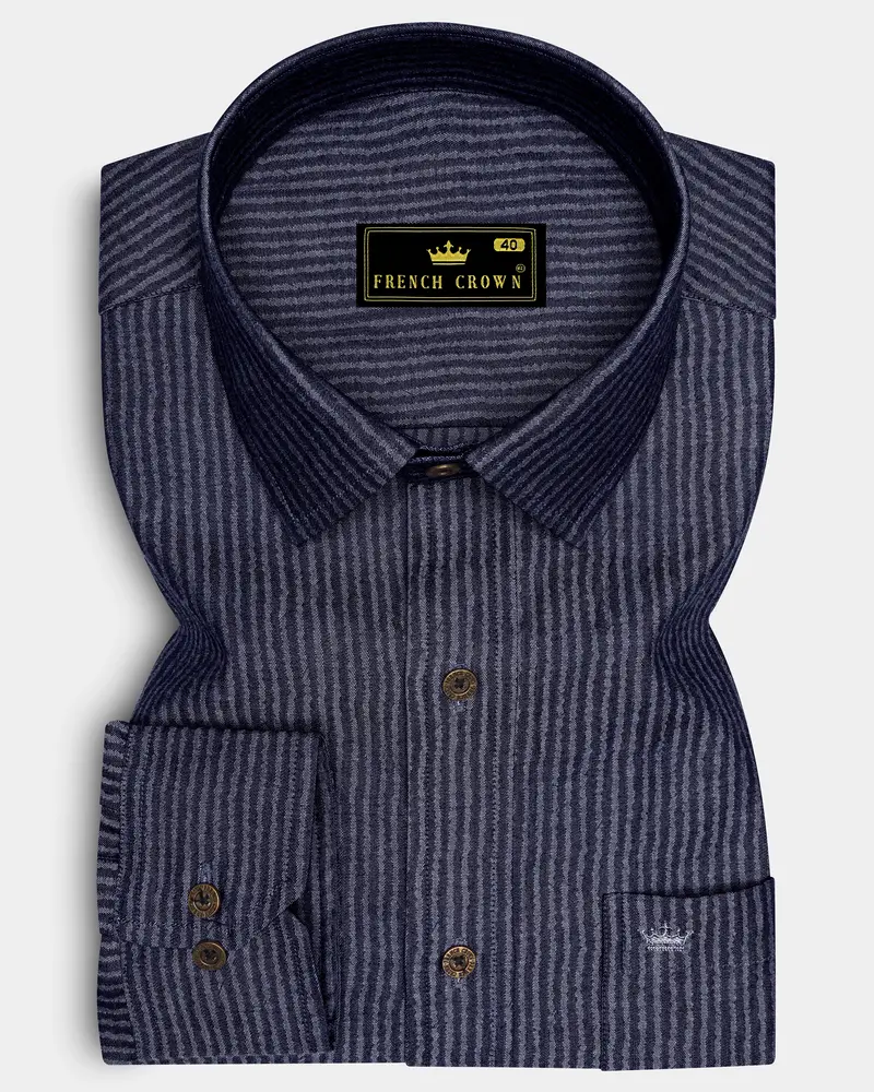 Striora-Graphite Denim Blue Striped Super Soft Premium Cotton Casual Shirt 6