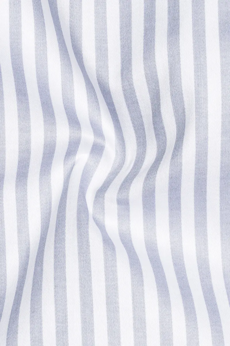 Strivaro-Aluminium Gray And Bright White Candy Striped Subtle Sheen Super Soft Premium Cotton Cuff Collar Dress Shirt 3