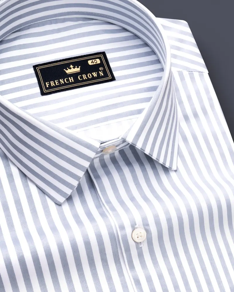 Strivaro-Aluminium Gray And Bright White Candy Striped Subtle Sheen Super Soft Premium Cotton Dress Shirt 1