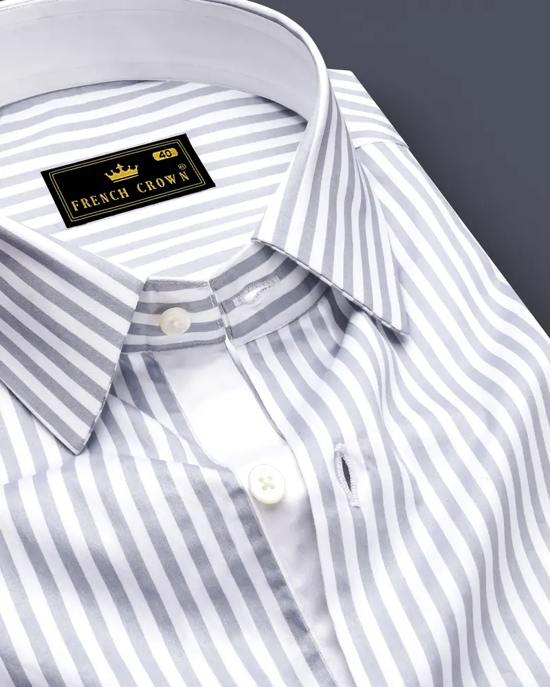 Strivaro-Aluminium Gray And Bright White Candy Striped Super Soft Premium Cotton Dress Shirt 1