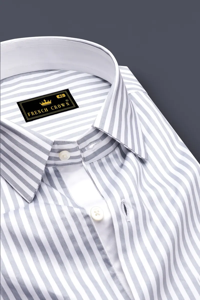 Strivaro-Aluminium Gray And Bright White Candy Striped Super Soft Premium Cotton Dress Shirt 2