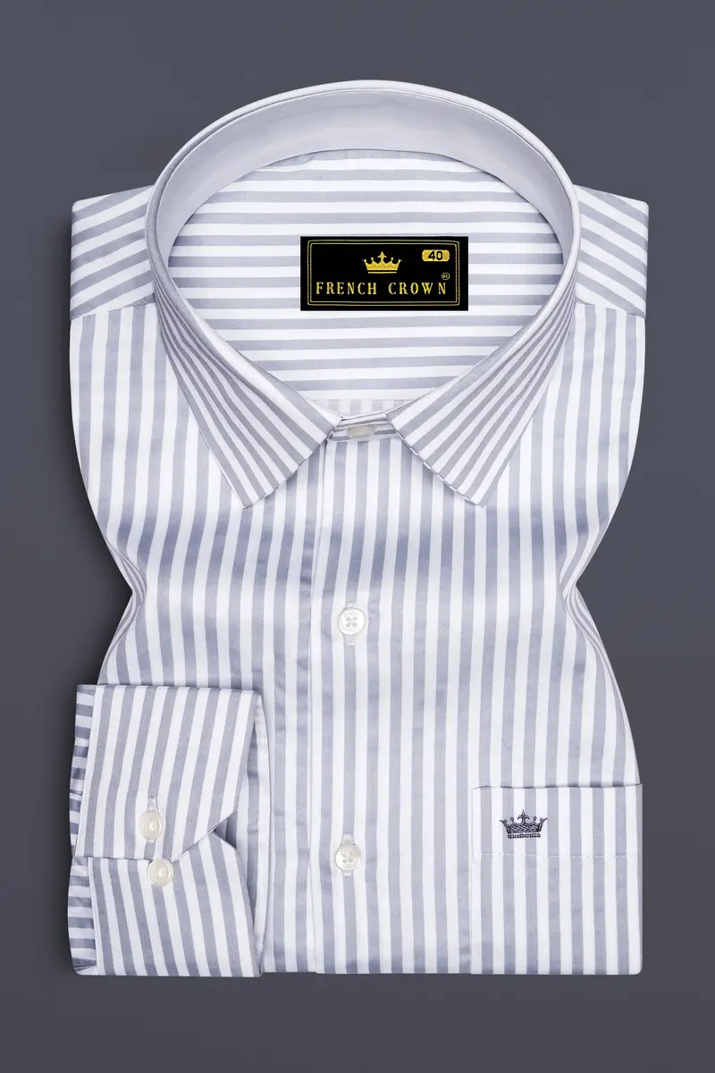 Strivaro-Aluminium Gray And Bright White Candy Striped Super Soft Premium Cotton Dress Shirt 4