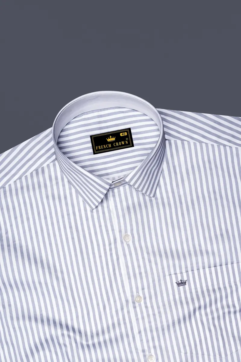Strivaro-Aluminium Gray And Bright White Candy Striped Super Soft Premium Cotton Dress Shirt 5