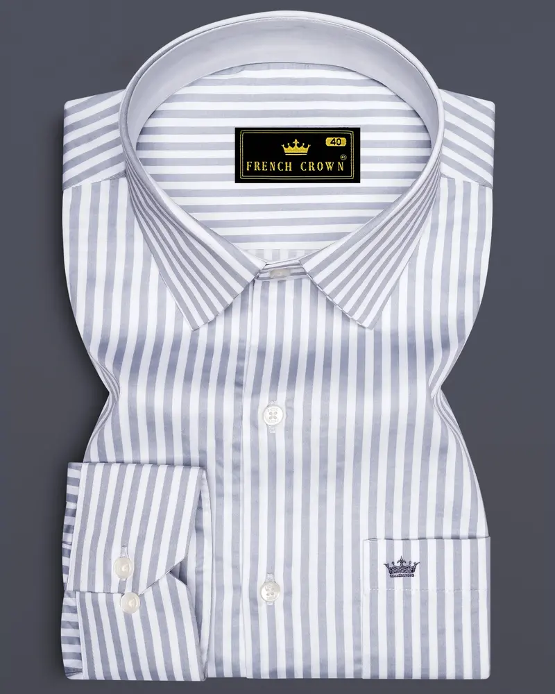 Strivaro-Aluminium Gray And Bright White Candy Striped Super Soft Premium Cotton Dress Shirt 6