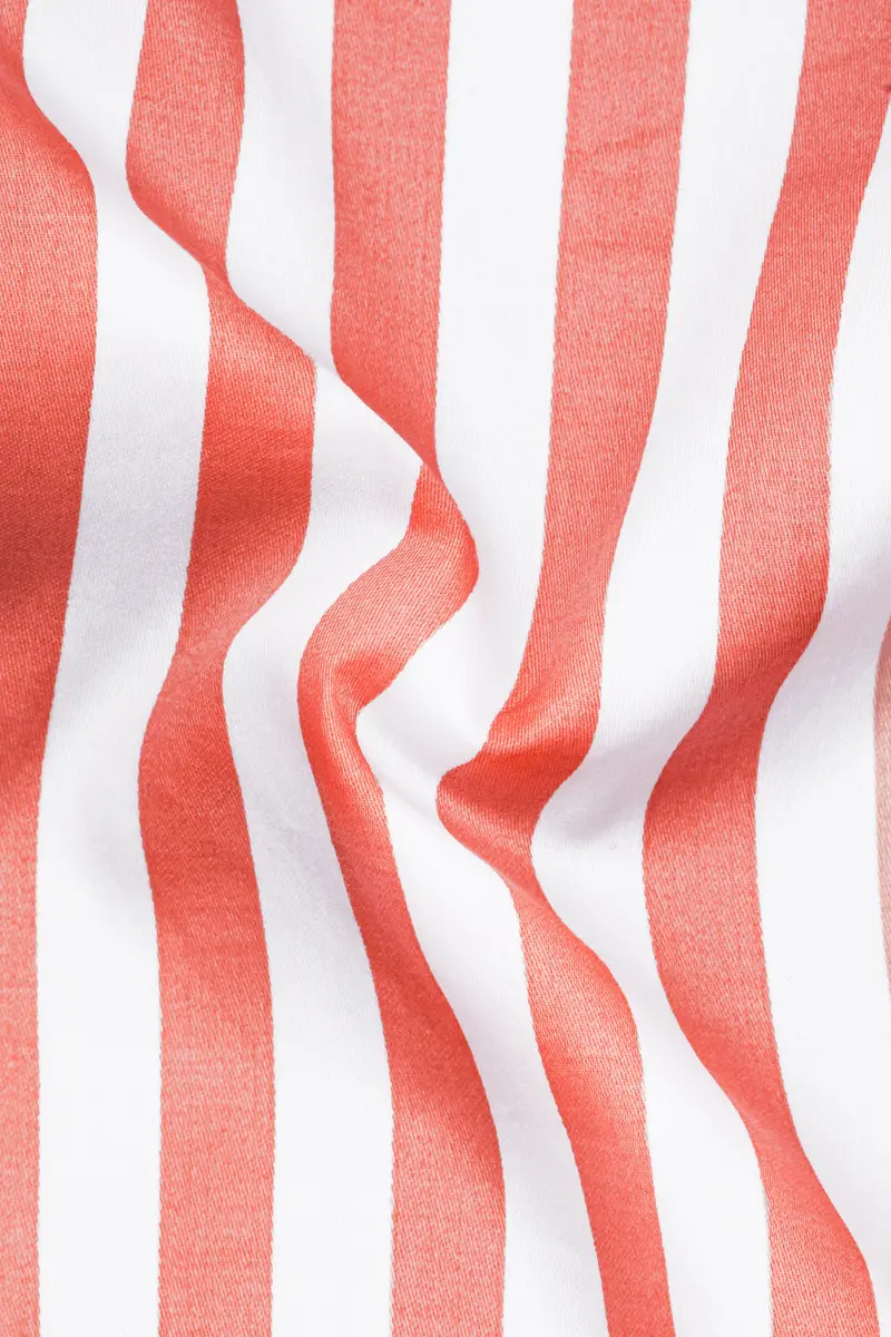 Strivaro-Apricot Peach And Bright White Awning Striped Super Soft Premium Cotton Dress Shirt 3