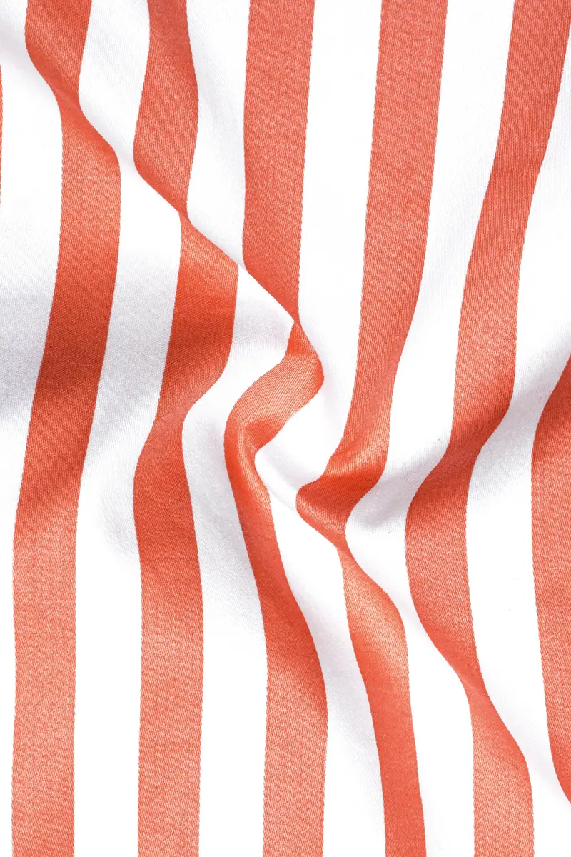 Strivaro-Apricot Peach And Bright White Awning Striped Super Soft Premium Cotton Dress White Cuff Collar Shirt 3