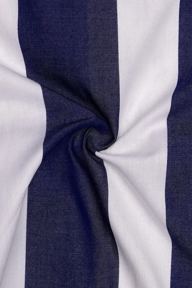 Strivaro-Haiti Blue And Bright White Striped Twill Premium Cotton Semi Formal Shirt 3