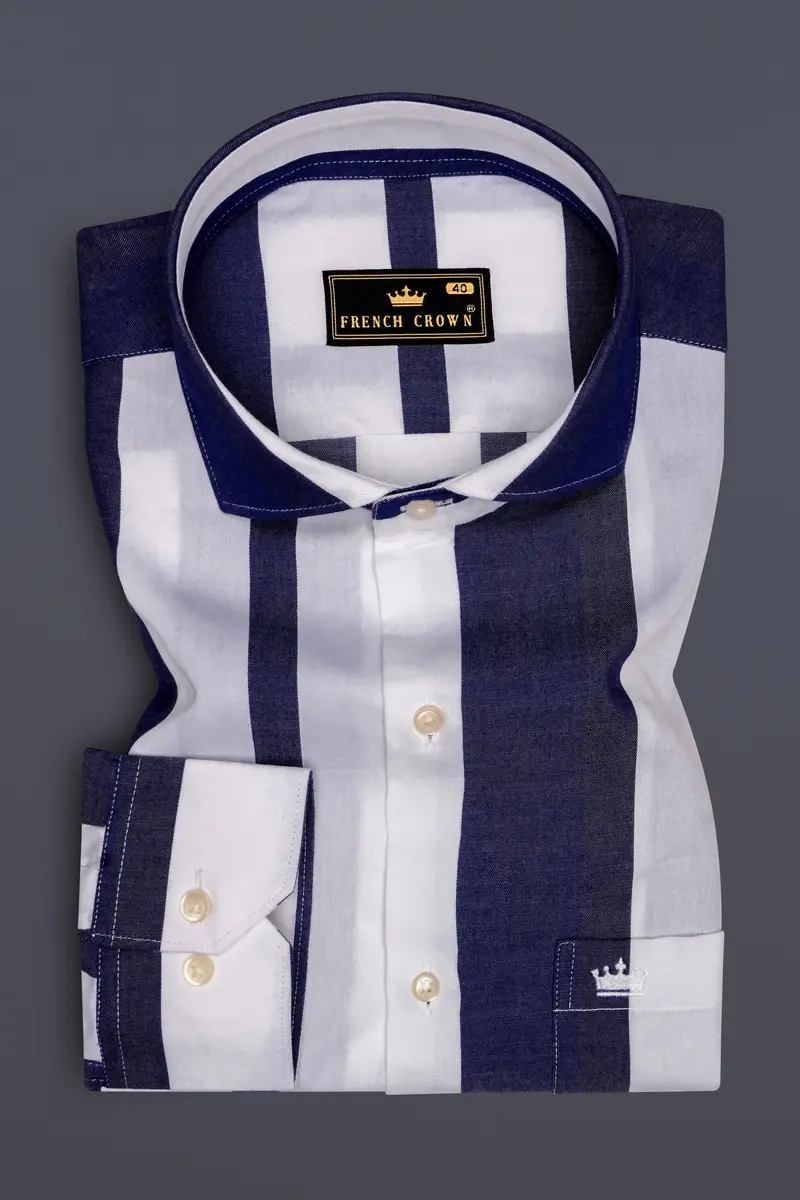 Strivaro-Haiti Blue And Bright White Striped Twill Premium Cotton Semi Formal Shirt 4