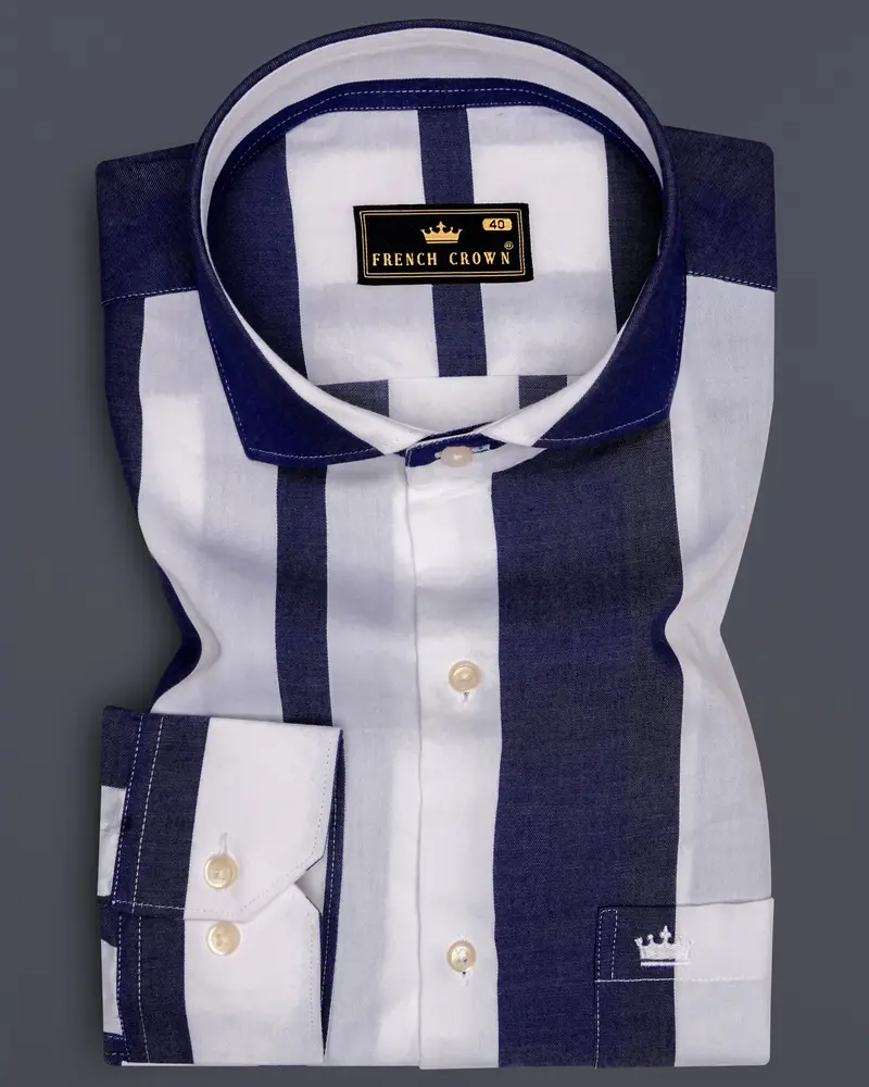 Strivaro-Haiti Blue And Bright White Striped Twill Premium Cotton Semi Formal Shirt 6
