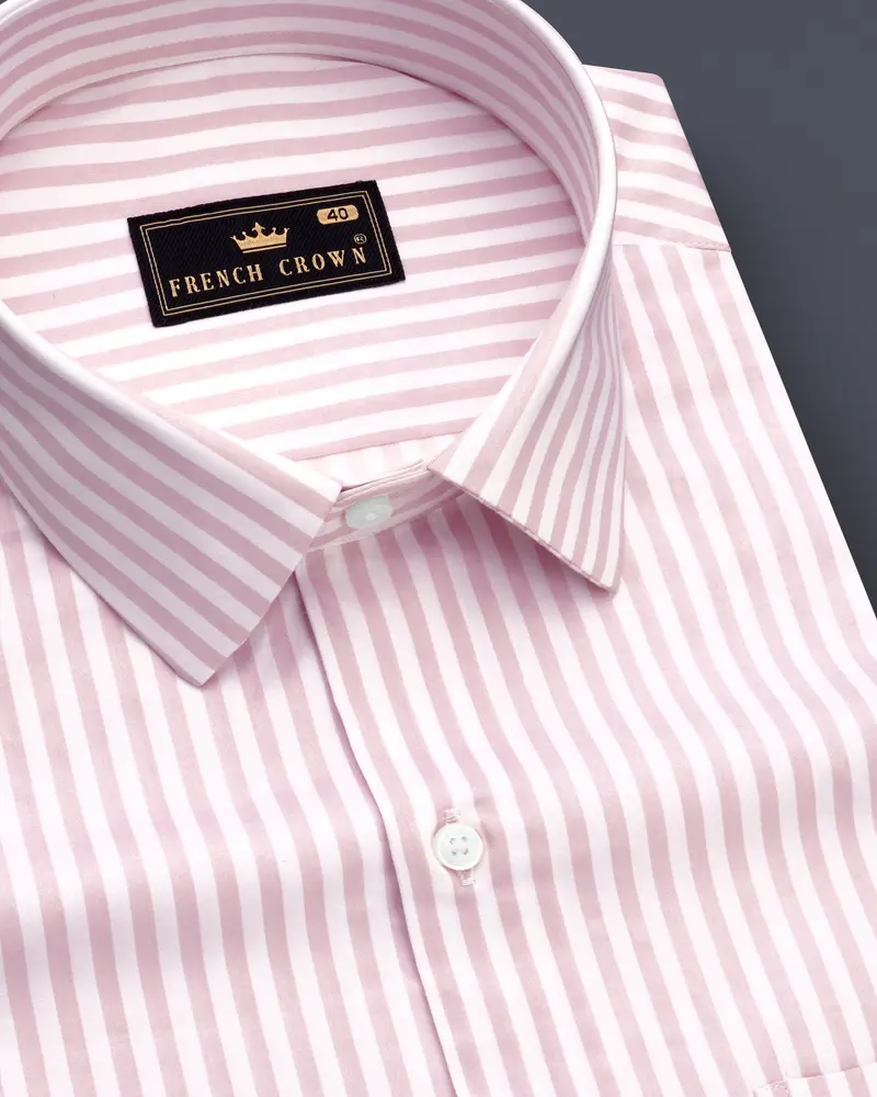Strivaro-Oriental Pink And Bright White Candy Striped Subtle Sheen Super Soft Premium Cotton Dress Shirt 1