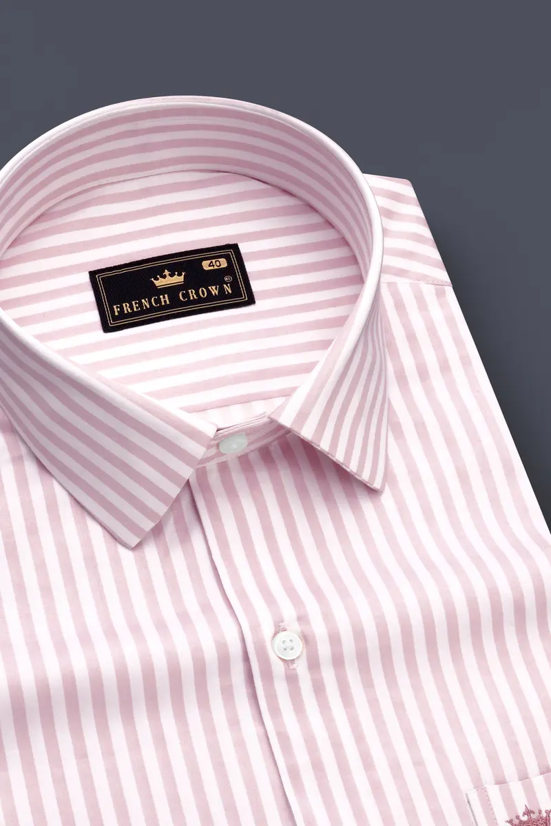 Strivaro-Oriental Pink And Bright White Candy Striped Subtle Sheen Super Soft Premium Cotton Dress Shirt 2