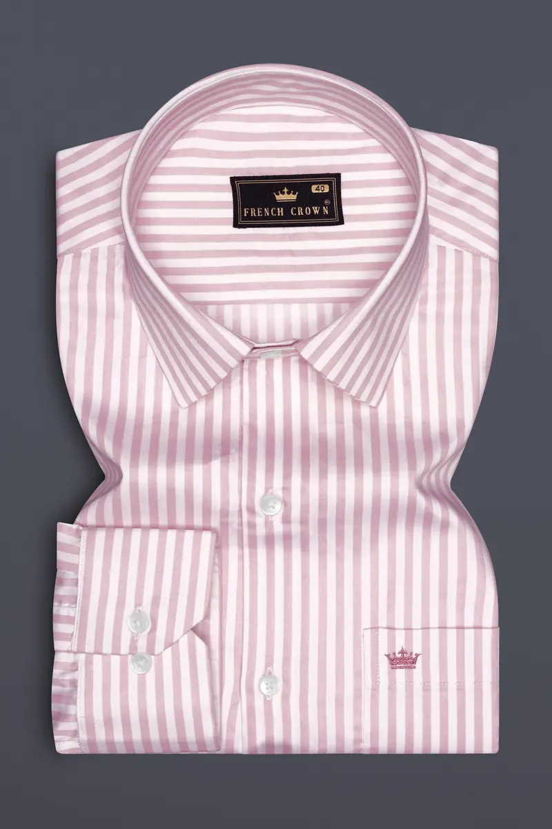 Strivaro-Oriental Pink And Bright White Candy Striped Subtle Sheen Super Soft Premium Cotton Dress Shirt 4