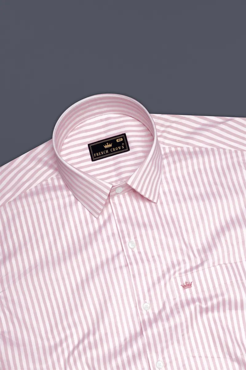 Strivaro-Oriental Pink And Bright White Candy Striped Subtle Sheen Super Soft Premium Cotton Dress Shirt 5