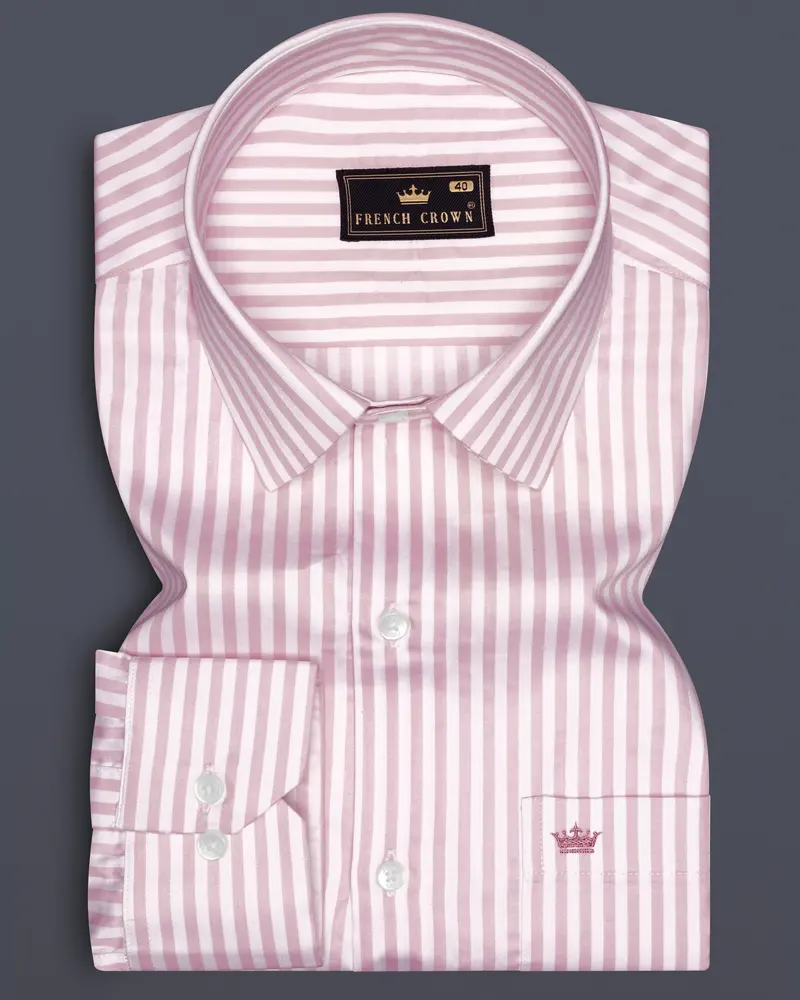 Strivaro-Oriental Pink And Bright White Candy Striped Subtle Sheen Super Soft Premium Cotton Dress Shirt 6