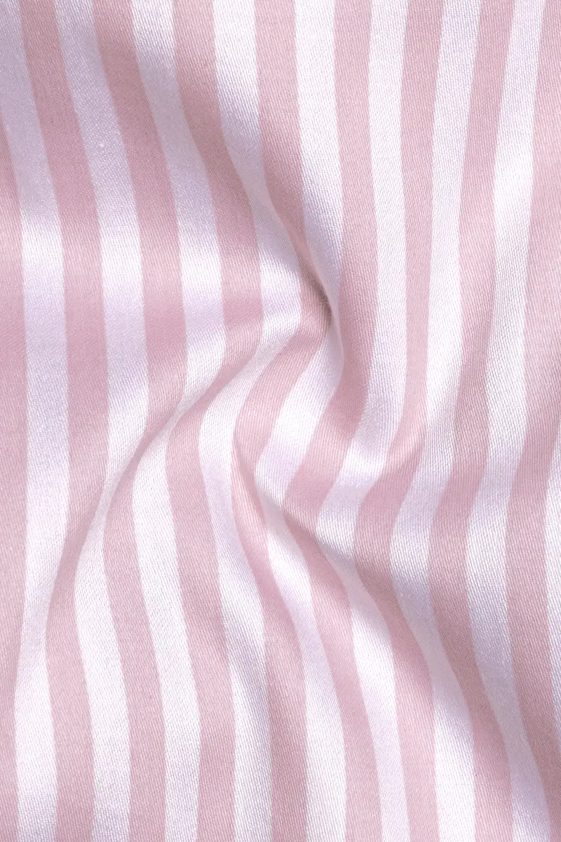 Strivaro-Oriental Pink And Bright White Candy Striped Subtle Sheen Super Soft Premium Cotton White Cuff Collar Dress Shirt 3