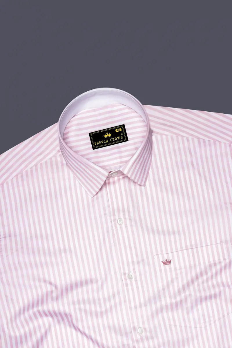 Strivaro-Oriental Pink And Bright White Candy Striped Super Soft Premium Cotton Dress Shirt 5