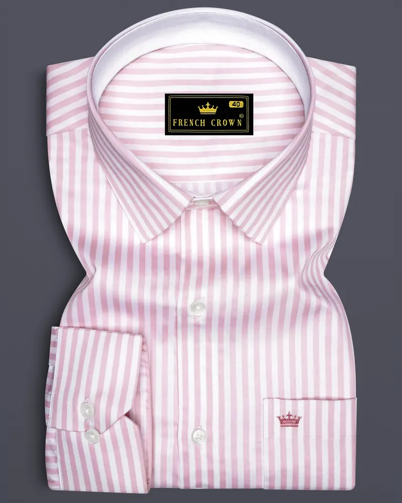 Strivaro-Oriental Pink And Bright White Candy Striped Super Soft Premium Cotton Dress Shirt 6