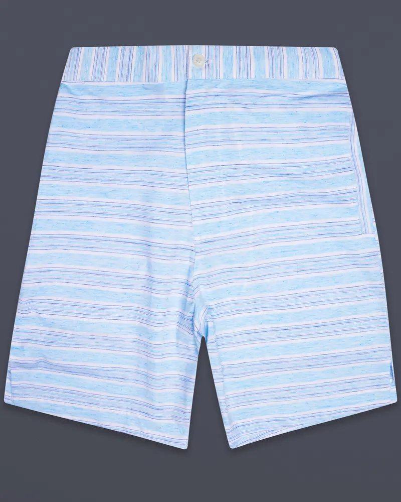 Strivio-Spindle Blue Horizontal Striped Chambray Premium Cotton Shorts 1