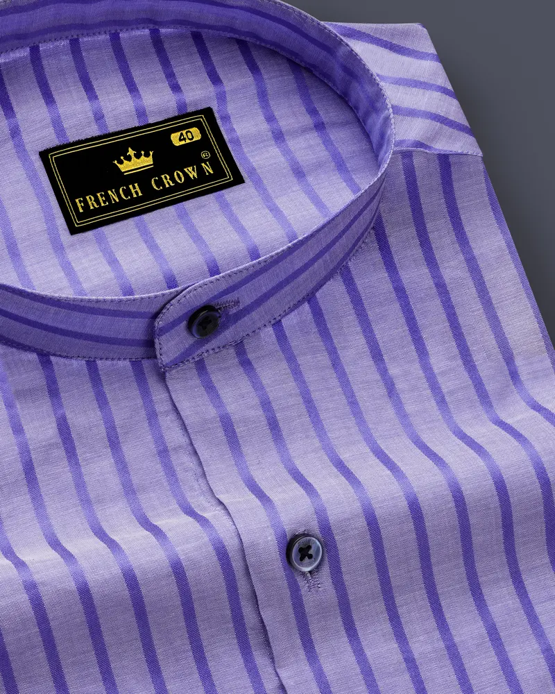 Strivra-Wisteria Purple Striped Dobby Textured Super Soft Premium Cotton Semi Formal Shirt 1